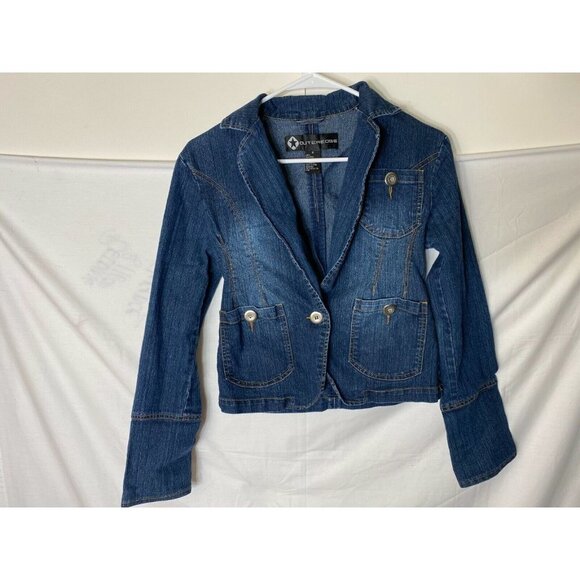 OUTER EDGE FITTED JEAN DARK DENIM JACKET STRETCH WOMENS SIZE SMALL - Picture 1 of 2